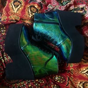 Dolls Kill Dark Star Dust Oilslick Platform Boots
